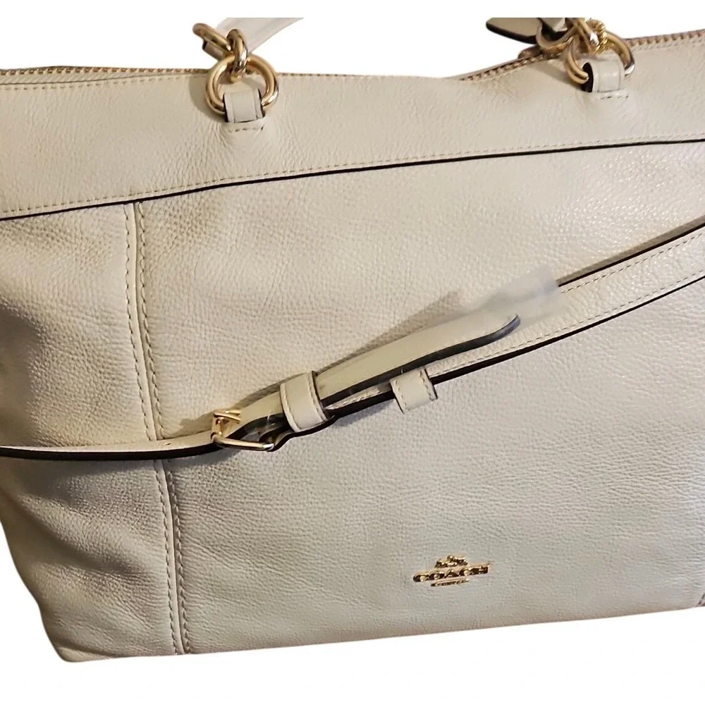 Coach Kelsey Satchel Chalk White Pebble Leather Handbag F59325‎ Gold Hardware